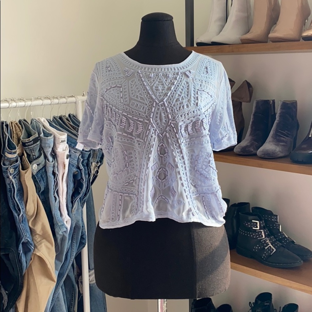 NWT Forever 21 Light Blue Chiffon Beaded Top ✨